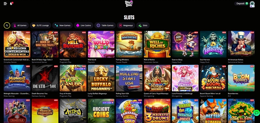 Browsing the SpinSkull games lobby